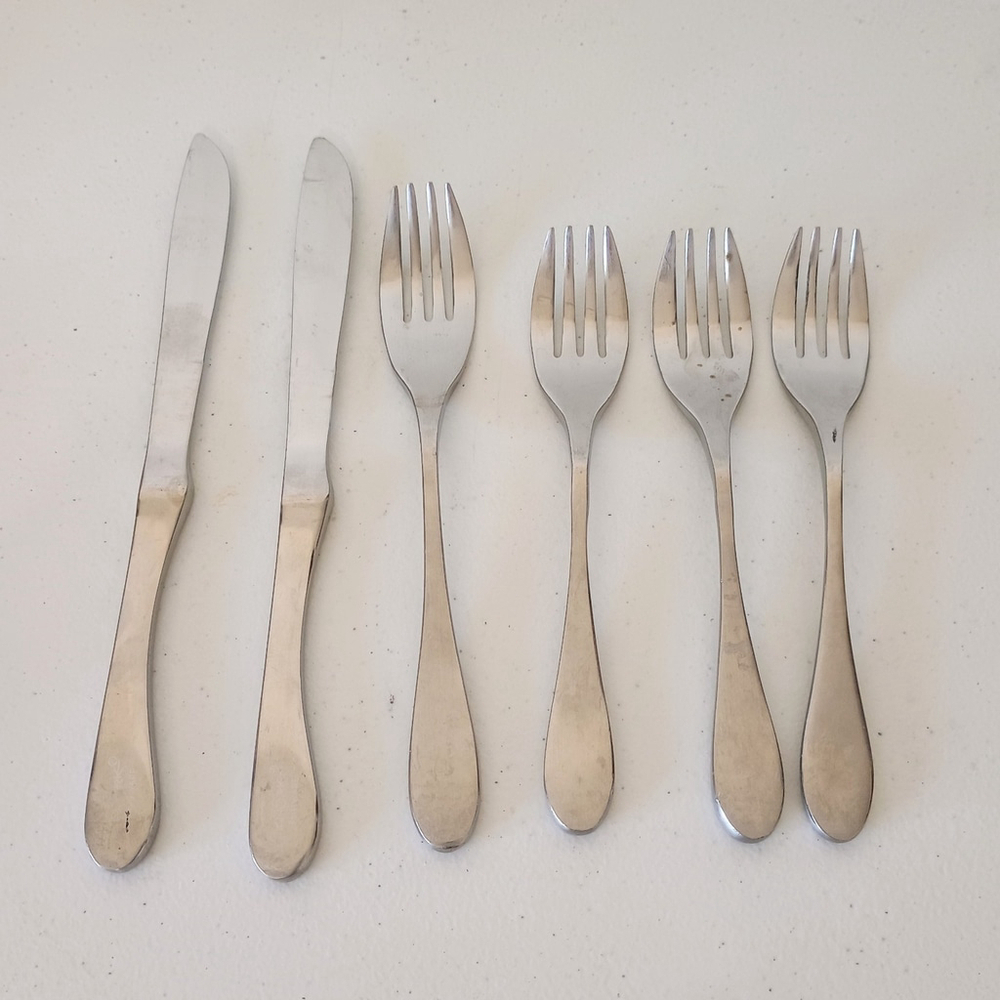 6 Pc Knork Stainless Flatware 2 Knives 1 Dinner Fork 3 Salad Forks